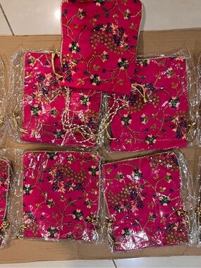 8 Embroidered Floral Hot Pink Fabric  shoulder bags or accessary bags